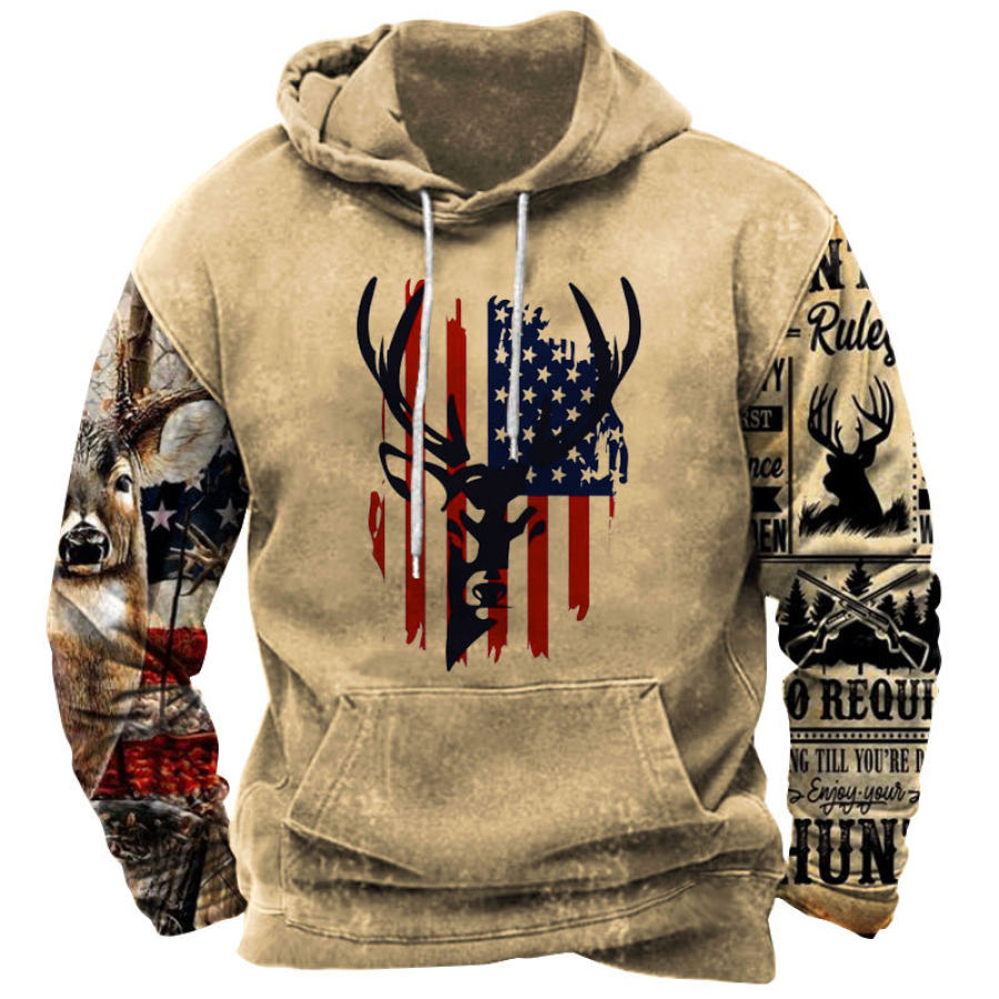 

Vintage Men's Outdoor American Deer Print Hoodie
