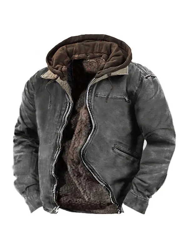 Men's Vintage Outdoor Tactical Hooded Fleece Lined Jacket - Anrider.com 