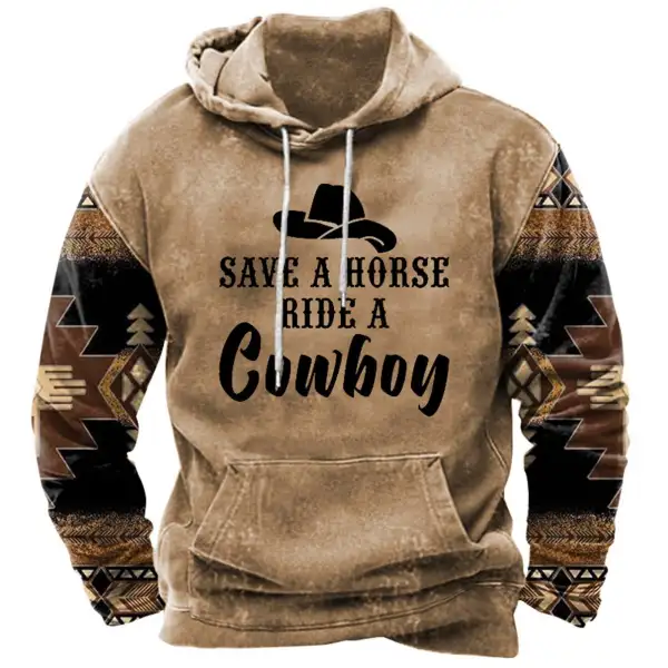 Men's Western Save A Horse Ride A Cowboy Print Hoodie - Blaroken.com 