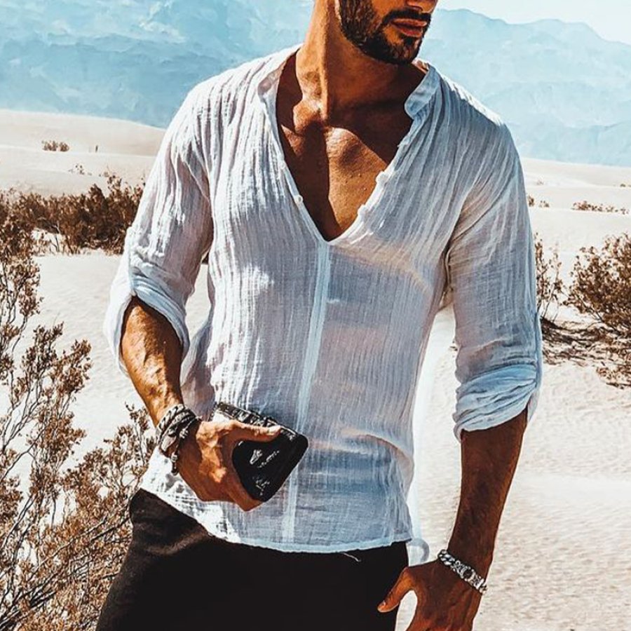 

Men's Seaside Linen V-Neck Shirt