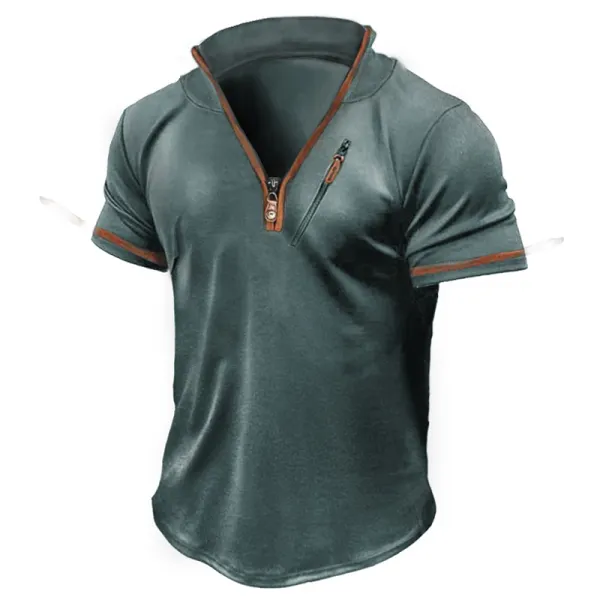 Men's Outdoor Zipper Stand Collar Pocket T-Shirt - Kalesafe.com 