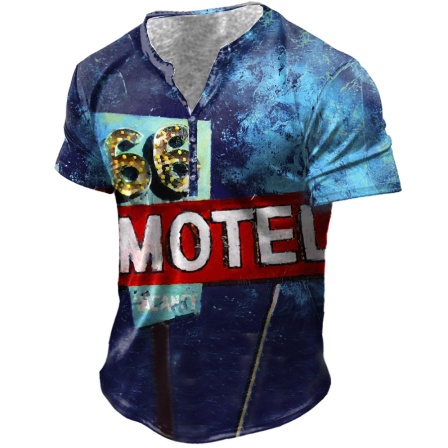 

Men's Vintage Route 66 Henley Collar T-Shirt