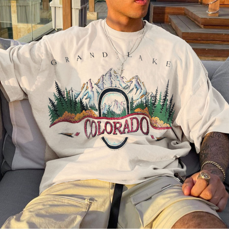 

Retro Men's COLORADO Print Oversized T-shirt