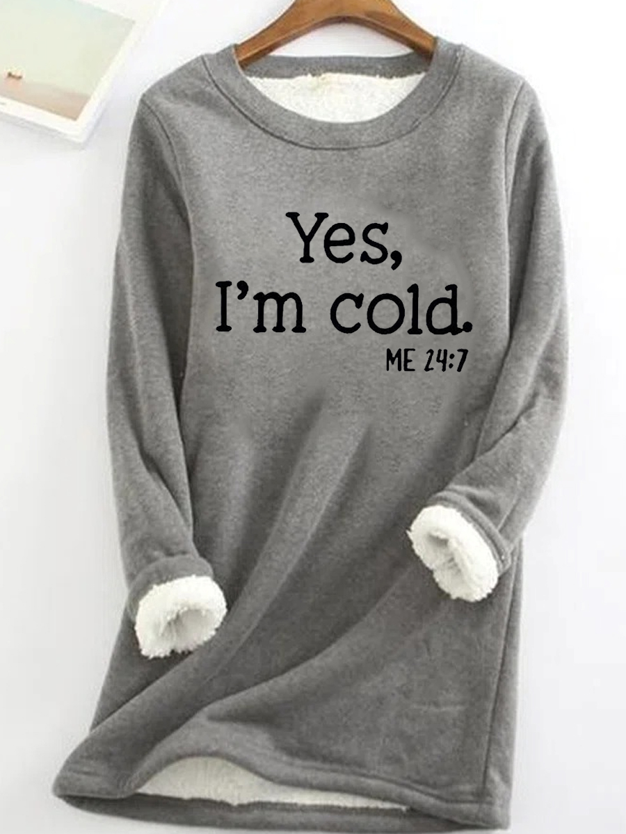Casual Letter Print Plush Crew Neck Warm Long Sleeve T-Shirt