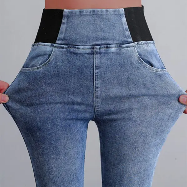 Elasticity Waist Loose Plain Denim Jeans - Blaroken.com 