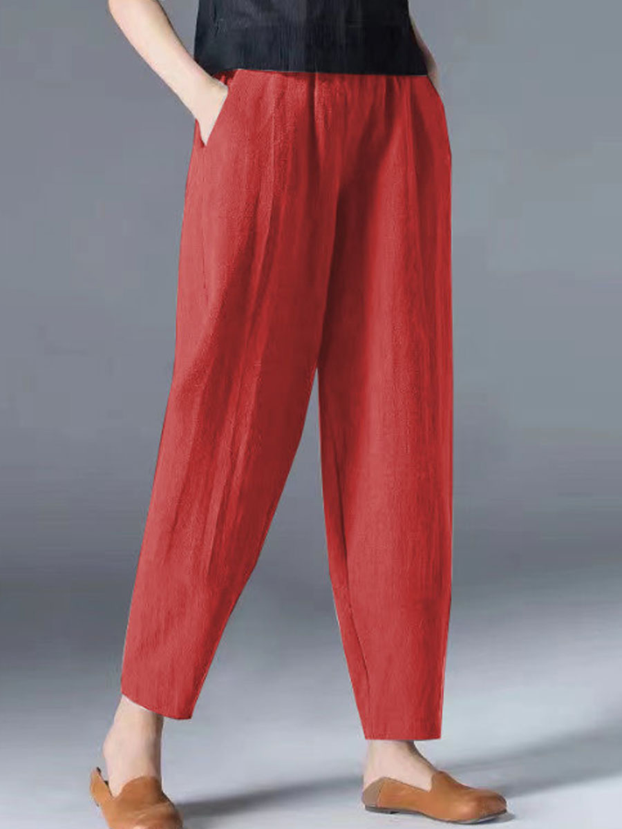 Loose Casual Solid Color Elastic Waist Pants