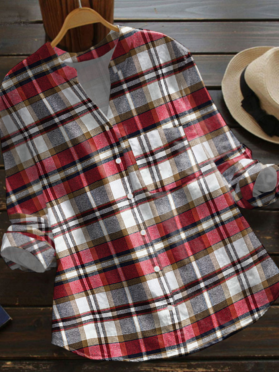 Casual Loose Plaid Printed Long Sleeve Blouse