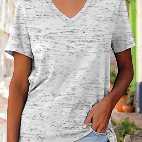 Casual Solid Color V-Neck Short Sleeve T-Shirt - Blaroken.com 