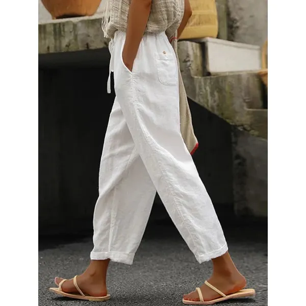 Casual Solid Pocket Drawstring Trousers - Chrisitina.com 