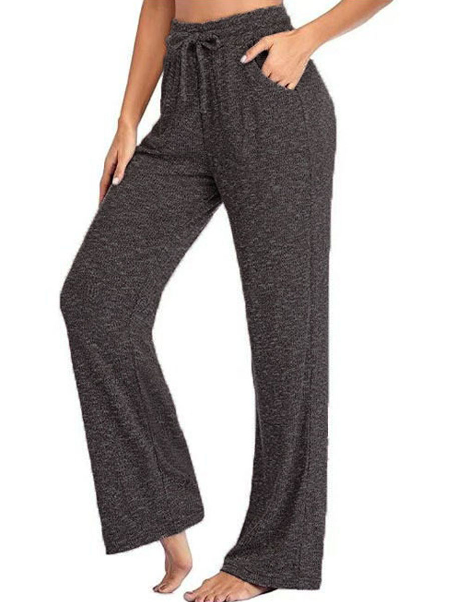 Loose Casual Solid Color Elastic Waist Pants