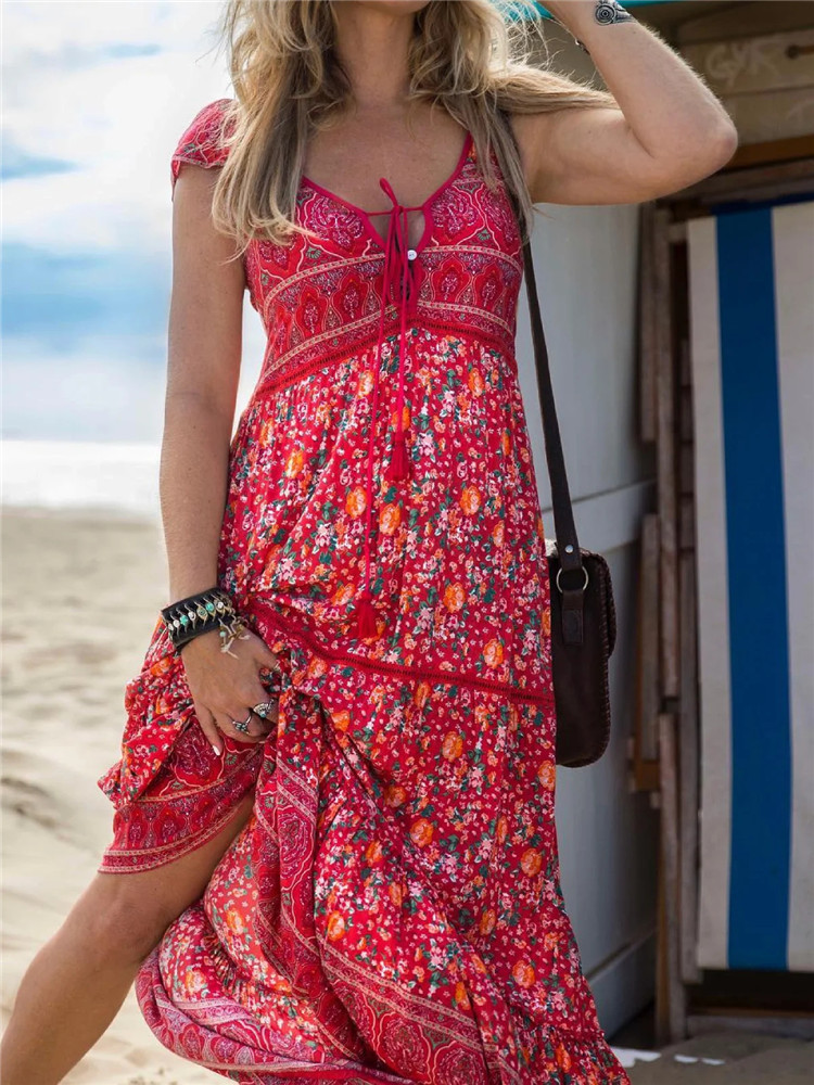 Women's Western Ethnic Bohemian Print Dress Beach Dress