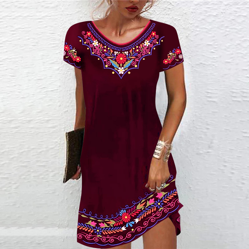 Women's Bohemian Print Short Sleeve Dress