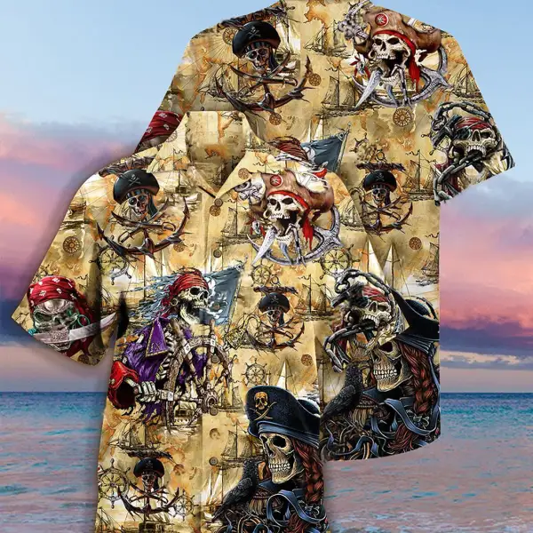 Men's Pirate Beach Short Sleeve Shirt Two Piece Suit - Blaroken.com 