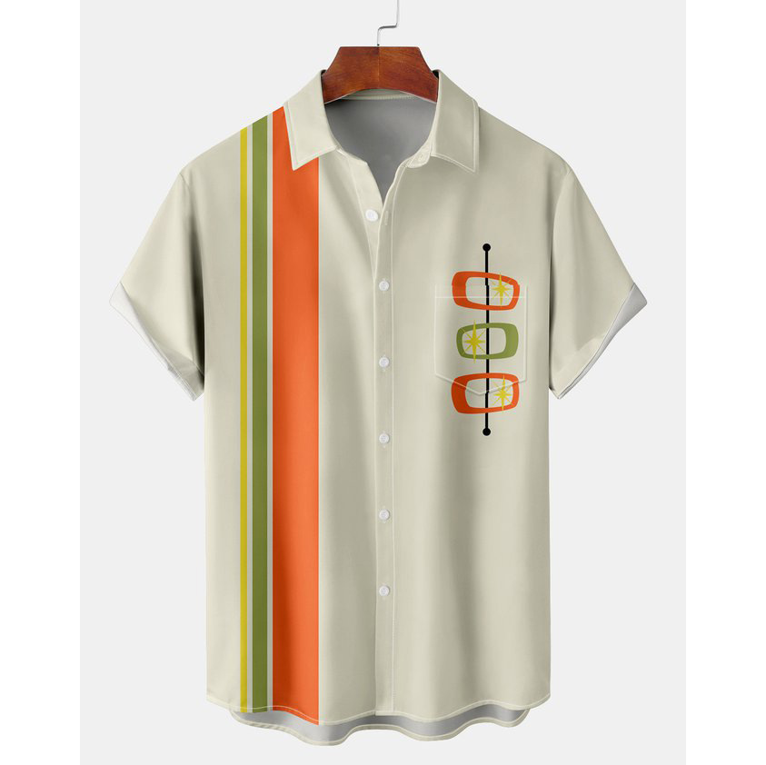Men's Striped Beach Short Sleeve Shirt