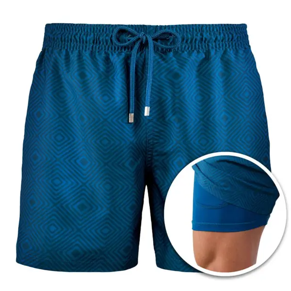 Men's Hawaiian Resort Print Double Layer Beach Shorts - Blaroken.com 