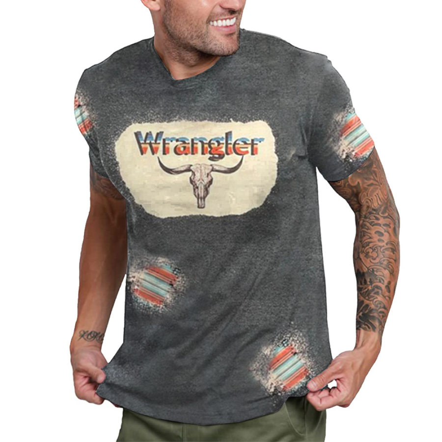 

Men's Vintage American Wild West Cowboy Yellowstone Printed Crew Neck T-Shirt