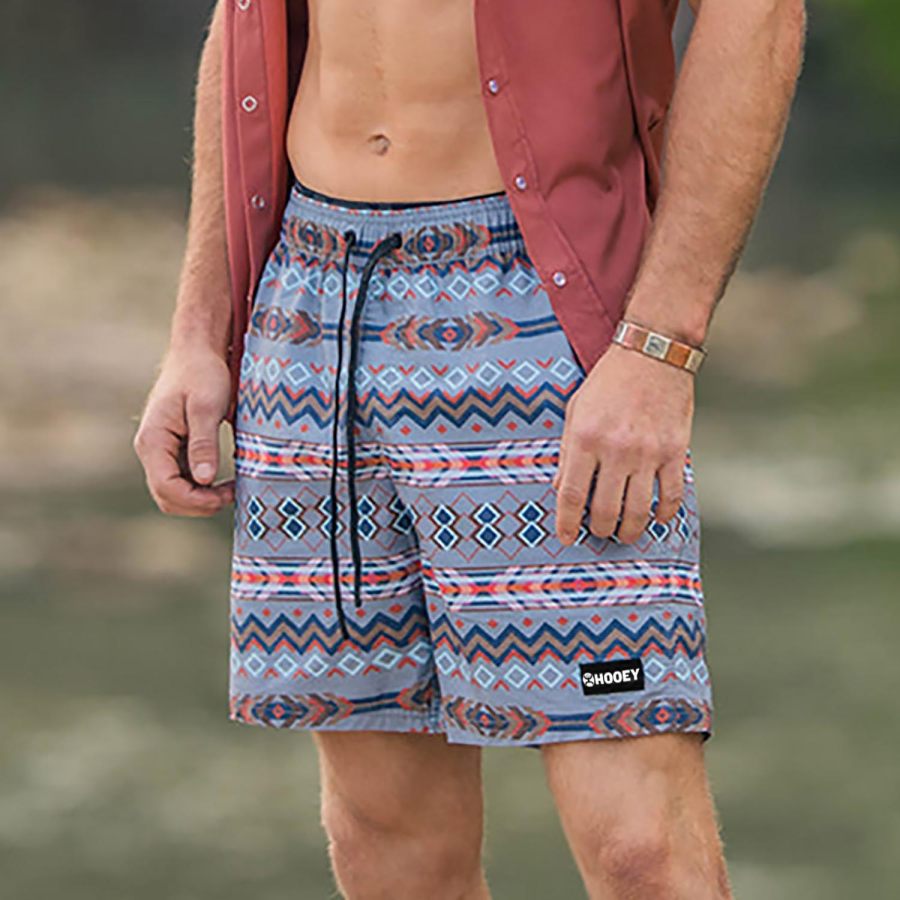 

Men's Surf Shorts Vintage Hooey Aztec Graphic Hawaiian Beach Boardshorts