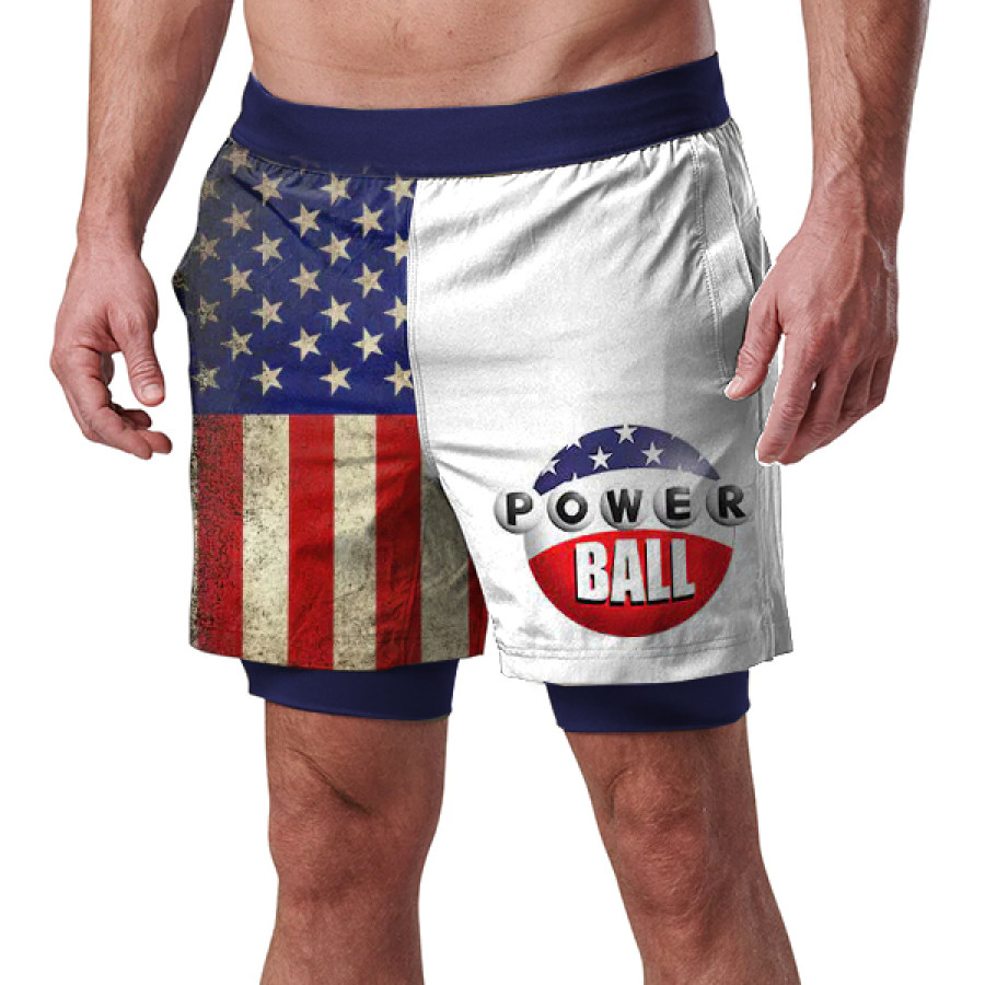 

Us Powerball Men's Vintage American Flag Outdoor Running Shorts Fitness Beach Track Shorts