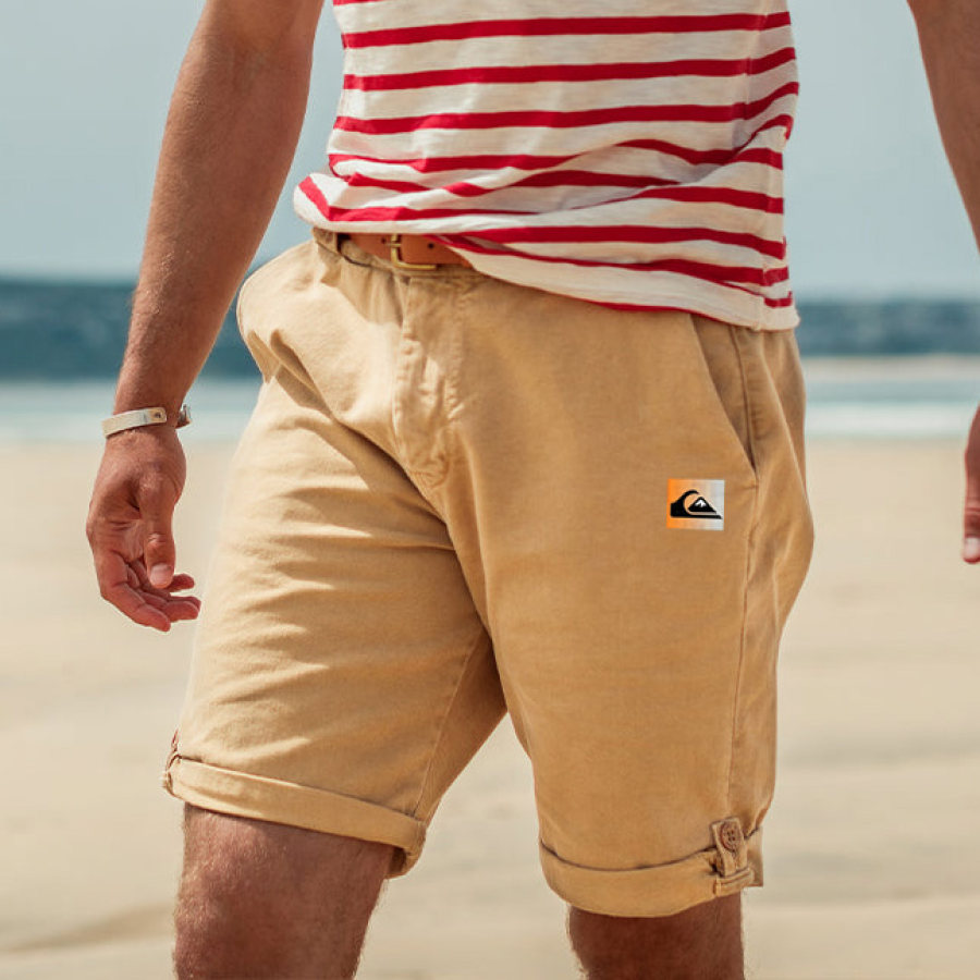 

Men's Cargo Shorts Vintage Quiksilver Pockets Summer Daily Hawaii Beach Shorts Khaki