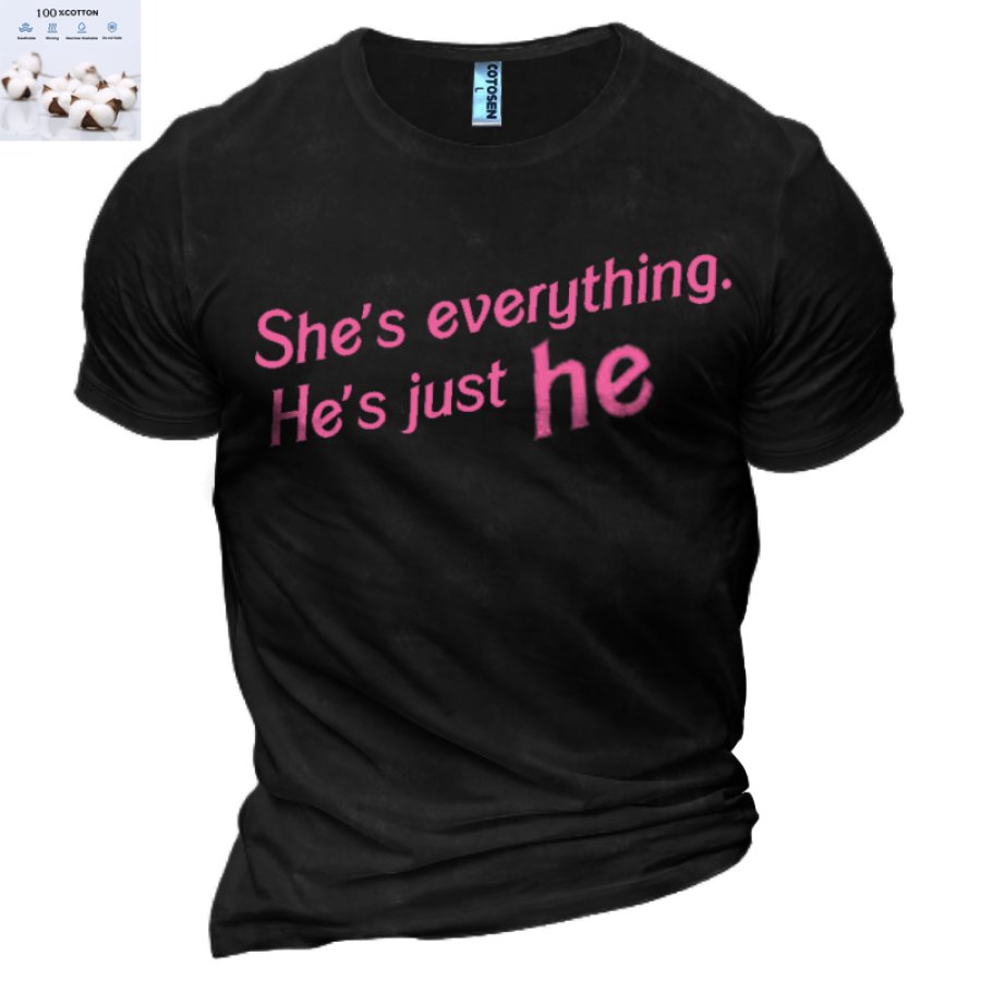 

Cotton She's Everything He's Just Ken Men's Breathable Casual Button V Neck T-Shirt
