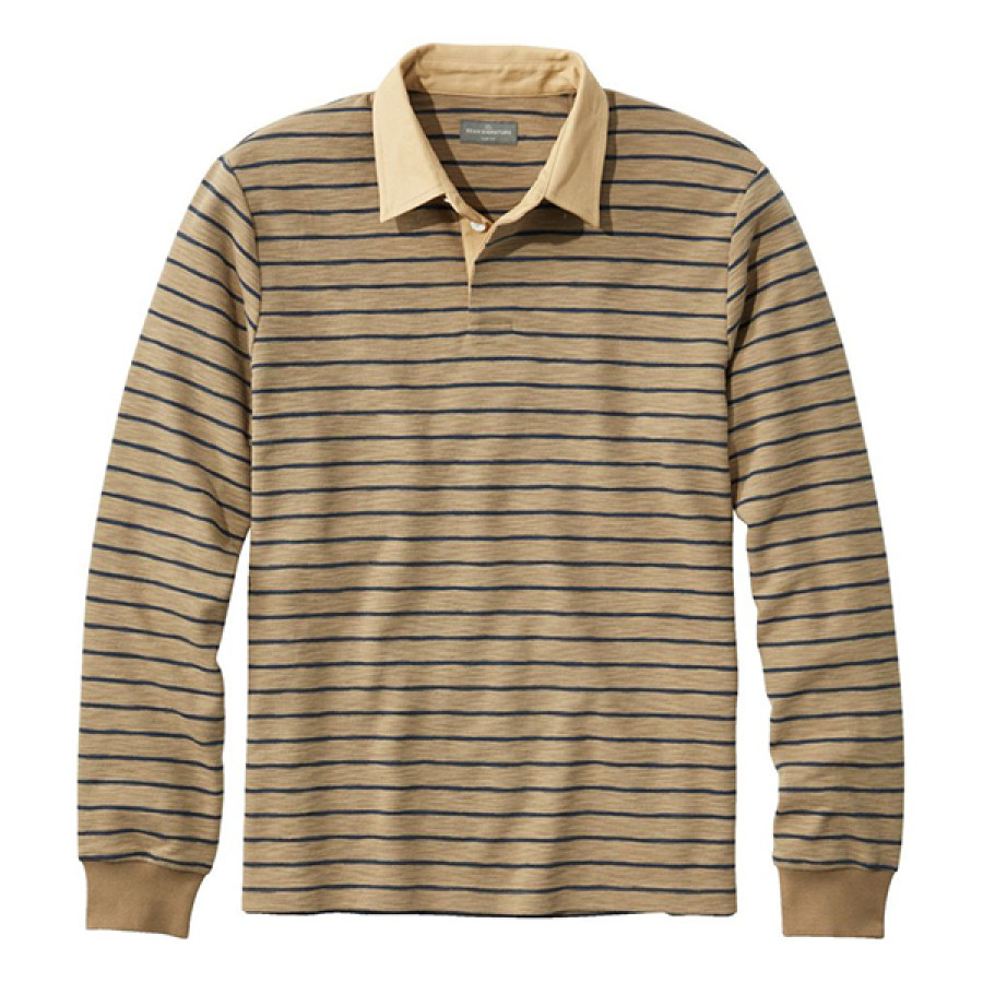 

Men's Barbie Stripe Polo Shirts LLBean Outdoor Retro Casual Daily Long Sleeve T-Shirts