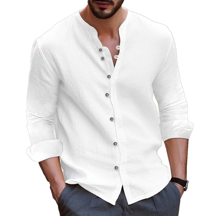 

Camicia A Maniche Lunghe Allentata Casual In Lino Di Cotone Retrò Da Uomo