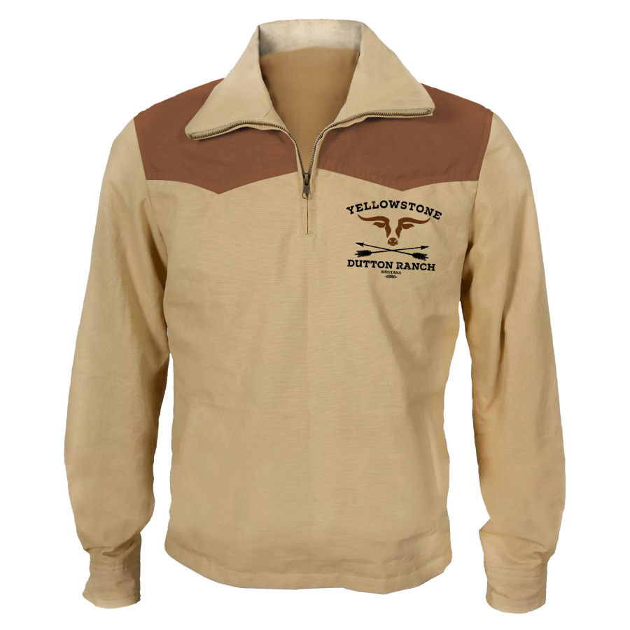 

Men's Sweatshirt Cargo Quarter Zip Stand Collar Vintage Yellowstone Colorblock Long Sleeves Daily Tops