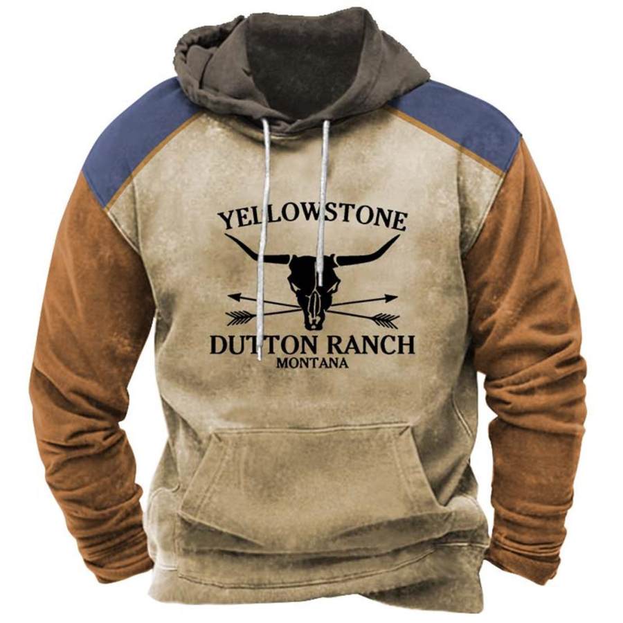 

Felpa Con Cappuccio Da Uomo Vintage Yellowstone Pocket Manica Lunga Plus Size Colorblock Daily Top Khaki