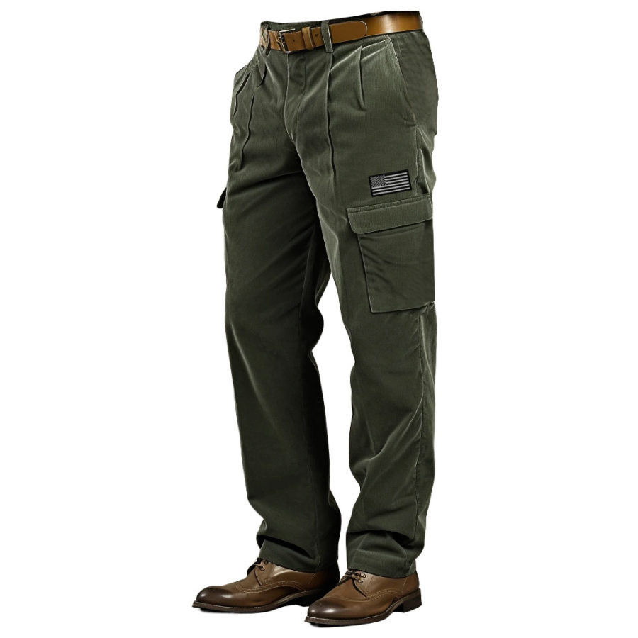 

Pantaloni Cargo Da Uomo Tasche In Velluto A Coste Con Bandiera Americana Vintage Pantaloni Da Lavoro Casual A Figura Intera All'aperto Verde Militare