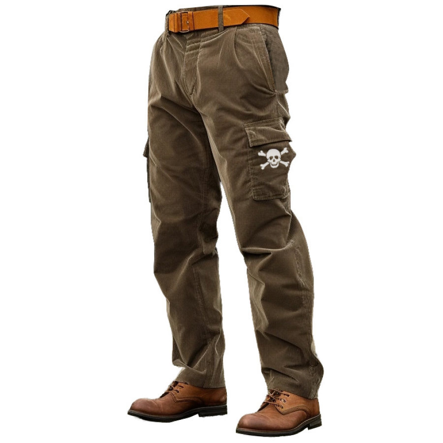 

Men's Cargo Pants Vintage Pirate Skull Corduroy Pockets Outdoor Full Length Casual Daily Work Trousers Brown
