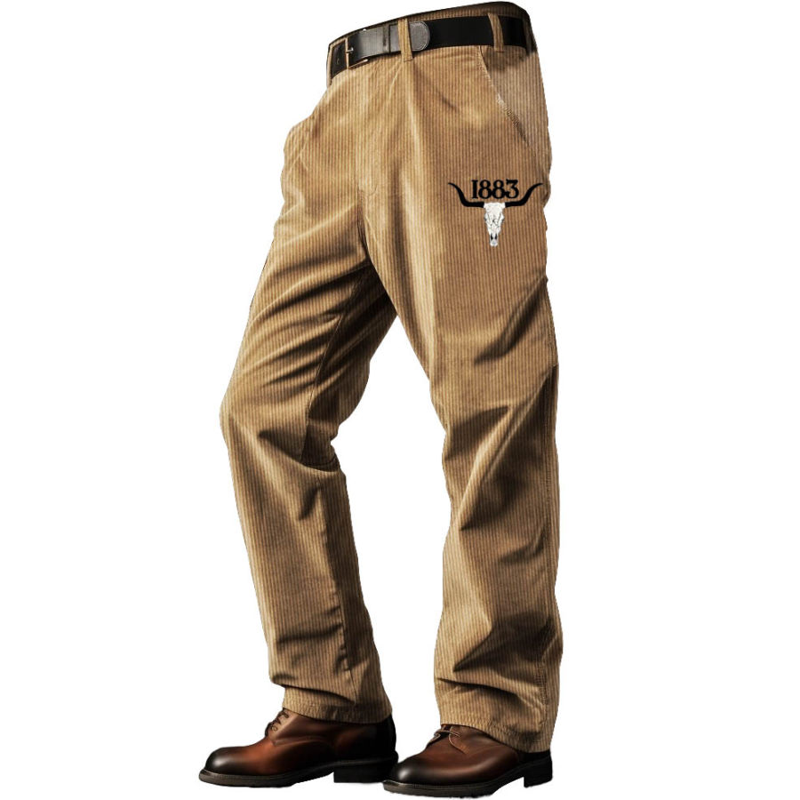 

Pantaloni Da Uomo Vintage In Velluto A Coste Yellowstone 1883 Tasche Con Teschio Di Toro Pantaloni Da Lavoro Casual Da Esterno Cachi