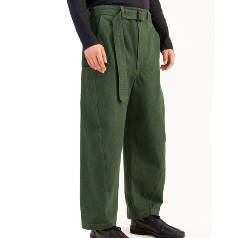 

Pantaloni Da Uomo Vintage Con Tasca Laterale Casual Cargo Intrecciati Con Cintura Verde Militare