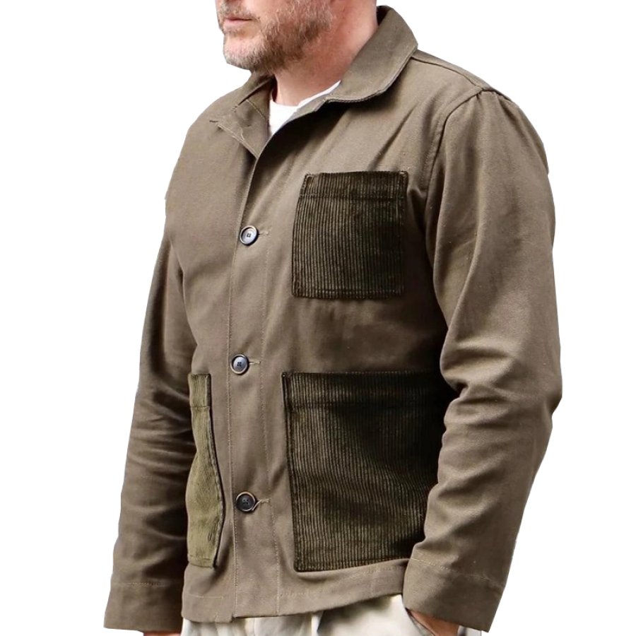 

Мужская винтажная вельветовая куртка-карго с несколькими карманами и карманами рабочее пальто цвета хаки