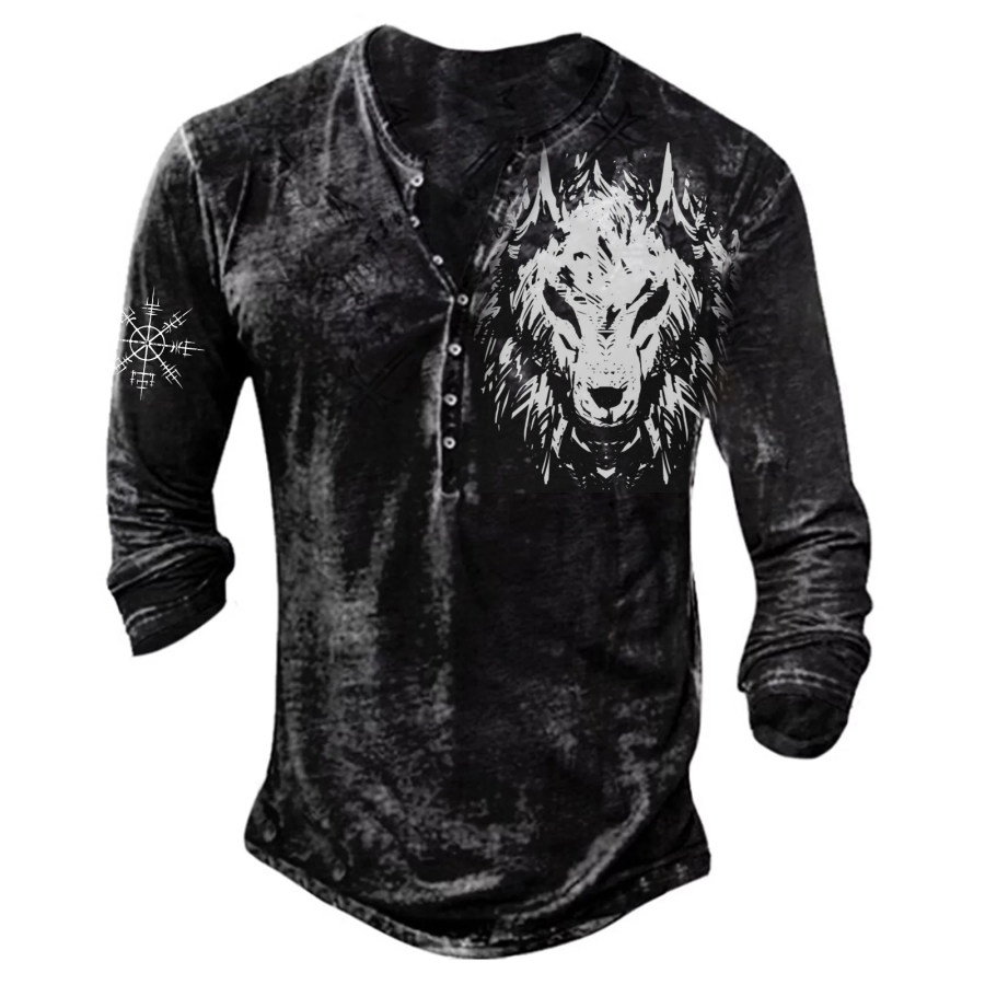 

T-shirt A Maniche Lunghe Retrò Viking Wolf