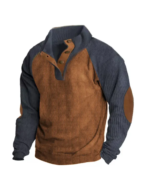 Plus Size Men's Outdoor Raglan Sleeves Casual Stand Collar Sweatshirt - Godeskplus.com 