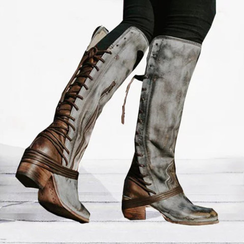 Plain Round Toe Casual Outdoor Knee High High Heels Boots