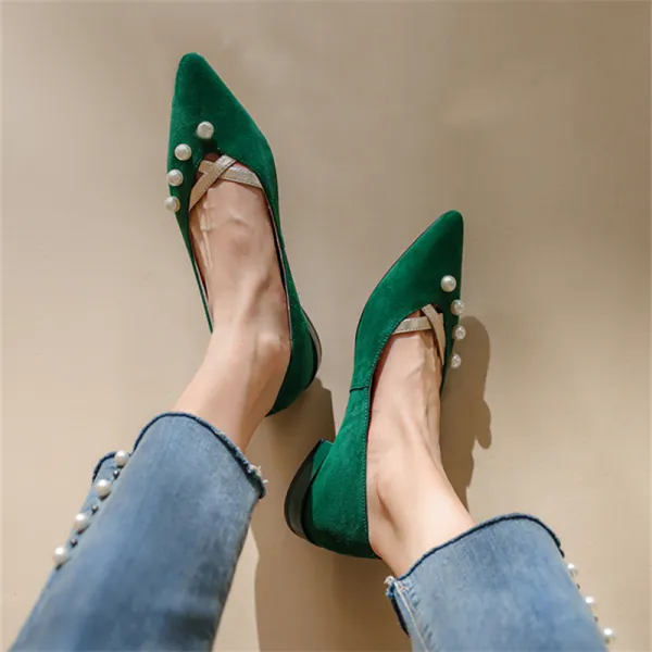 Ladies Retro Pointed Suede Low Heels - Mercadolibreweb.com 