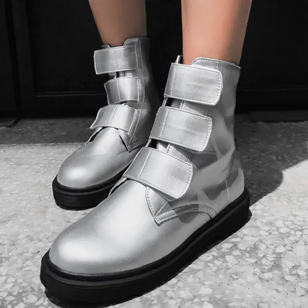 Women's Velcro Smooth Low-heel Round Toe Short Boots - Mercadolibreweb.com 