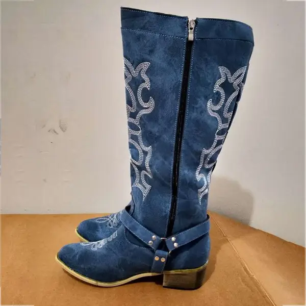 New Pointed Thick Heel With Metal Buckle Embroidered Fashion Boots - Mercadolibreweb.com 