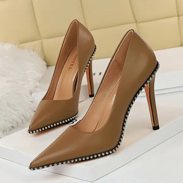 1829-3 European And American Fashion Sexy Nightclub Slim High Heels Women's Shoes Stiletto High Heels Shallow Mouth Pointed Toe Rivet Single Shoes - Mercadolibreweb.com 