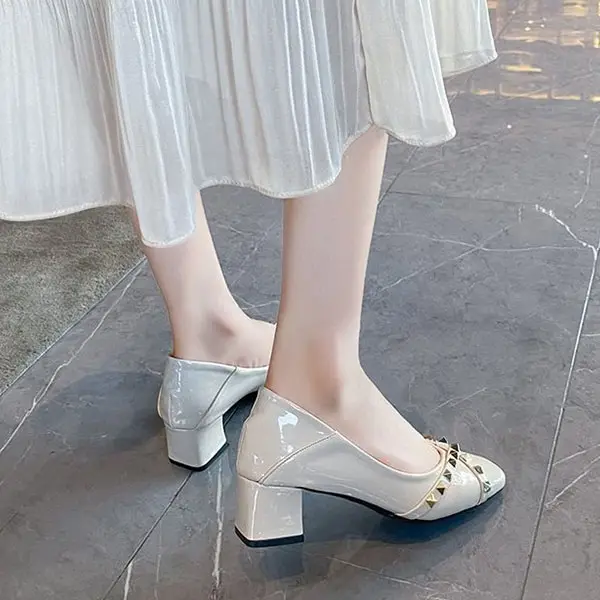 Women's Rivet Casual Patent Leather Low Heel Shoes - Mercadolibreweb.com 