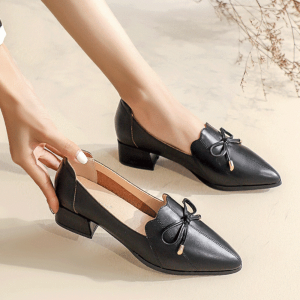 Thick-heeled Fashion Single Shoes For Women 2020 Early Spring New Style Sweet Bow Pointed Leather Shoes Shallow Mouth Versatile Professional Women's Shoes - Mercadolibreweb.com 