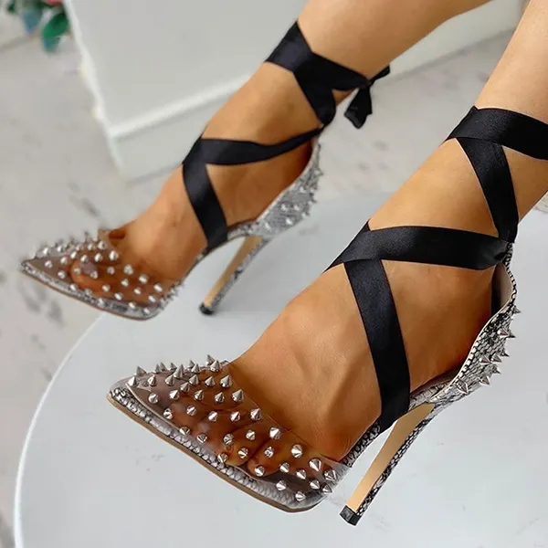 Women's Sexy Straps Rivet Snake-print Heels - Mercadolibreweb.com 