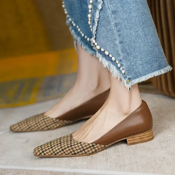 Comfortable Houndstooth French Pointed Low-Heeled Pumps - Mercadolibreweb.com 