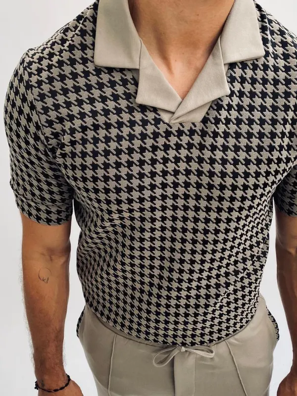 Houndstooth slim fit polo shirt - Oasisjoy.com 