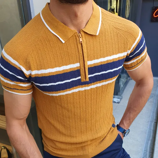 Colorblock slim-fit woolen polo shirt - Sanhive.com 