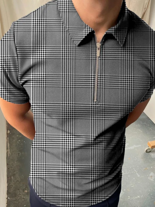 Houndstooth plaid texture polo shirt - Oasisjoy.com 