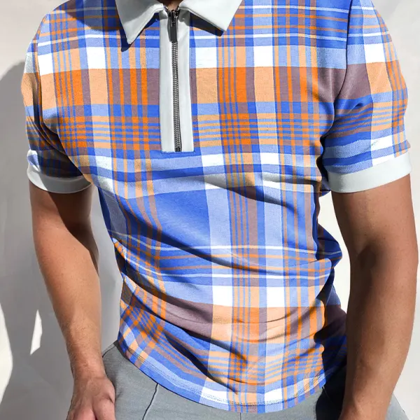 Checked texture short-sleeved polo shirt - Sanhive.com 
