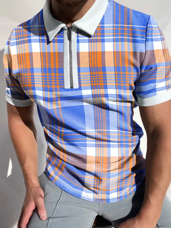 Checked texture short-sleeved polo shirt - Oasisjoy.com 