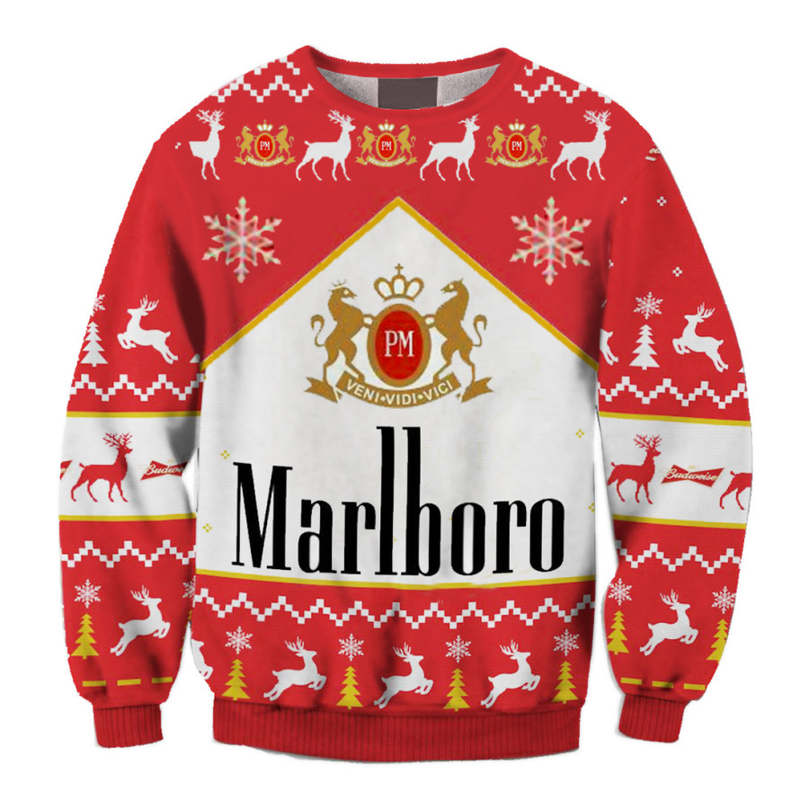 Unisex Marlboro Print Fun Ugly Christmas Sweatshirt